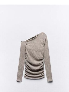 ZARA Textured Asymmetrical Top – Ecru/Beige
